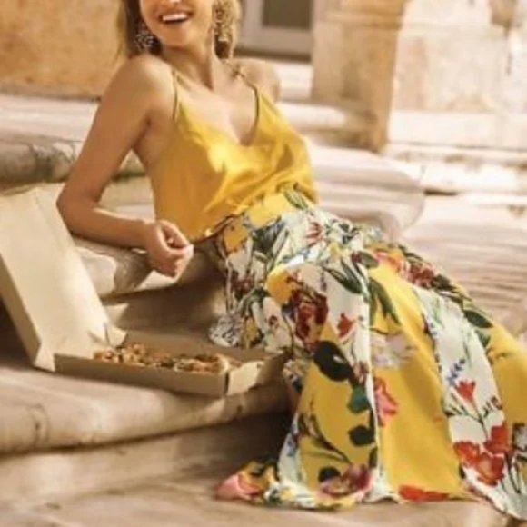 Rococo Sand Anthropologie Yellow Floral Pleated Skirt - Picture 3 of 5